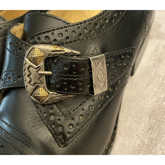 Vintage Nine West Ankle Boots Womens 6 Black Leather Buckle Pointed Toe - Picture 5 of 15